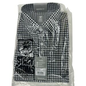Stacy Adams Dress Shirt Mens Black White Check‎ Large 16 - 16 1/2 x 34/35 NWT